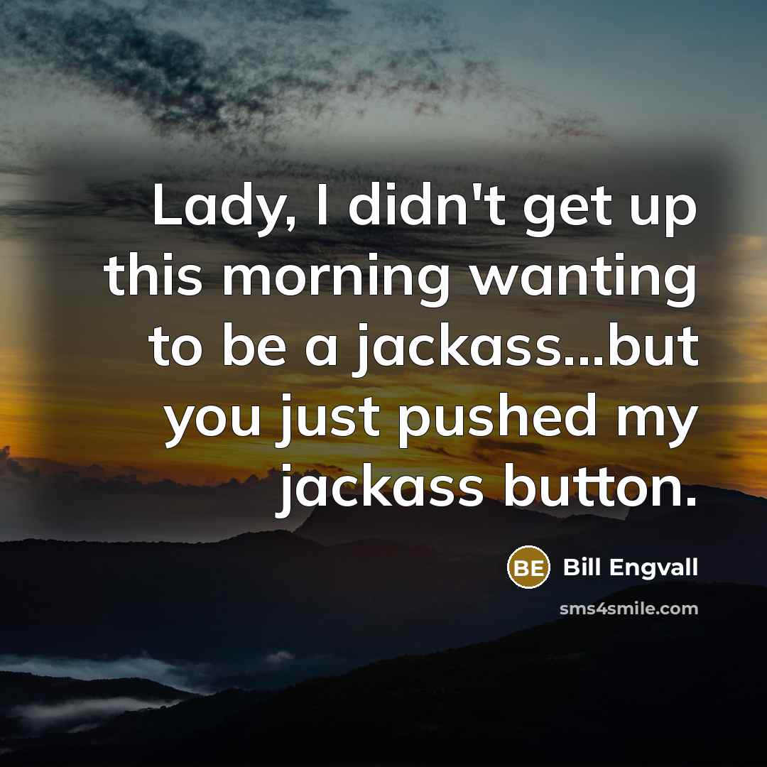 “Lady, I didn't get up this morning wanting to be a jackass...but you just pushed my jackass button.” quote by Bill Engvall