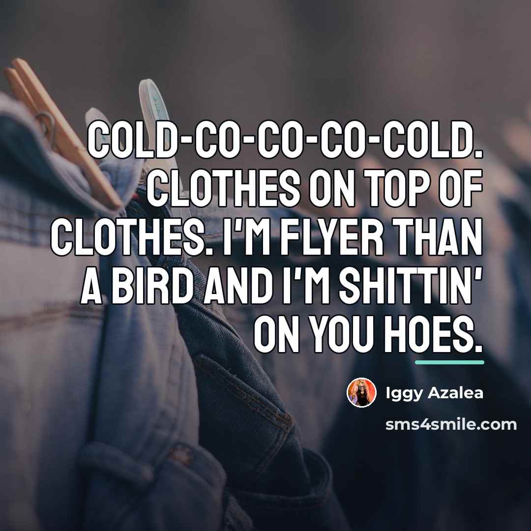 “Cold-co-co-co-cold. Clothes on top of clothes. I'm flyer than a…” quote by Iggy Azalea