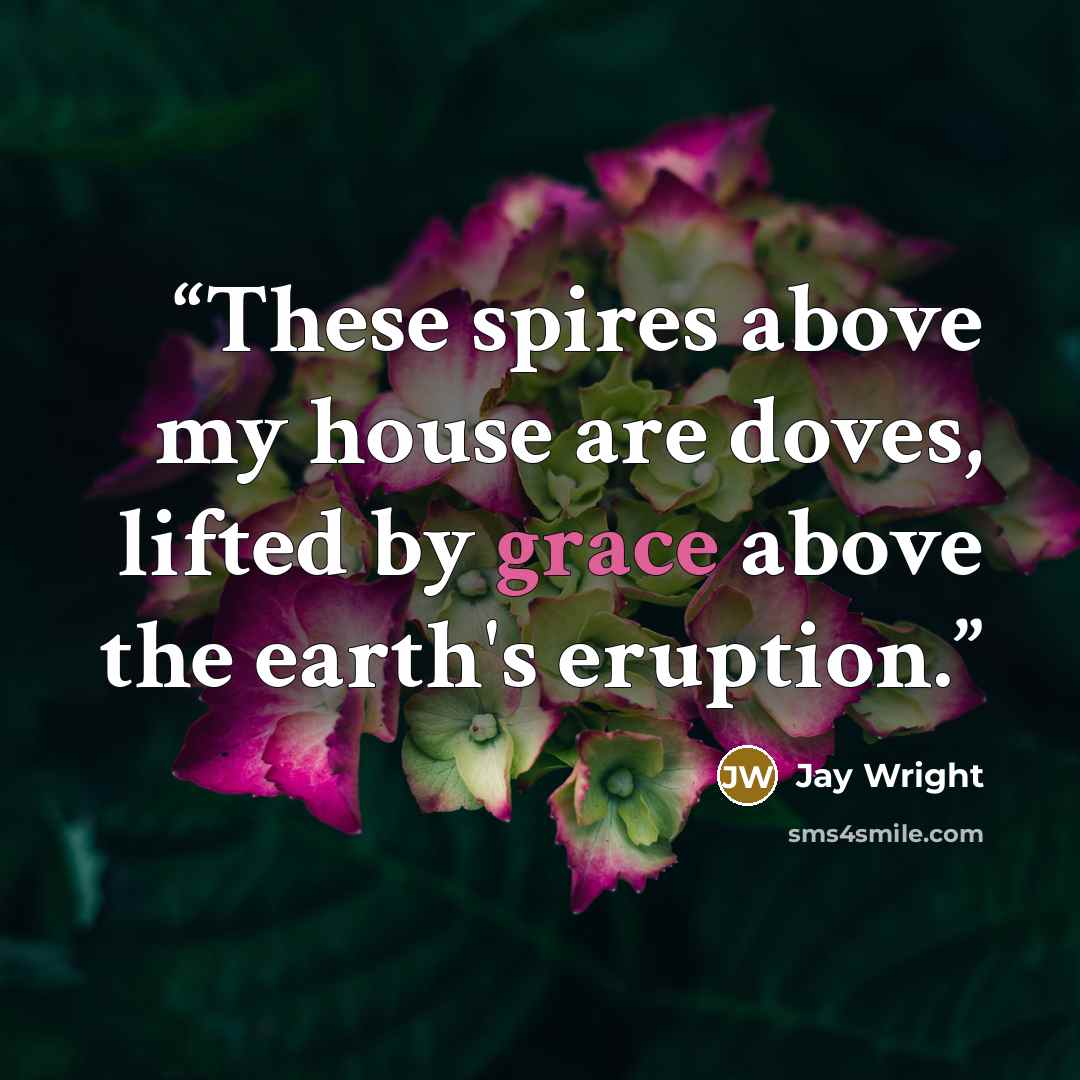 “These spires above my house are doves, lifted by grace above the earth's eruption.” quote by Jay Wright