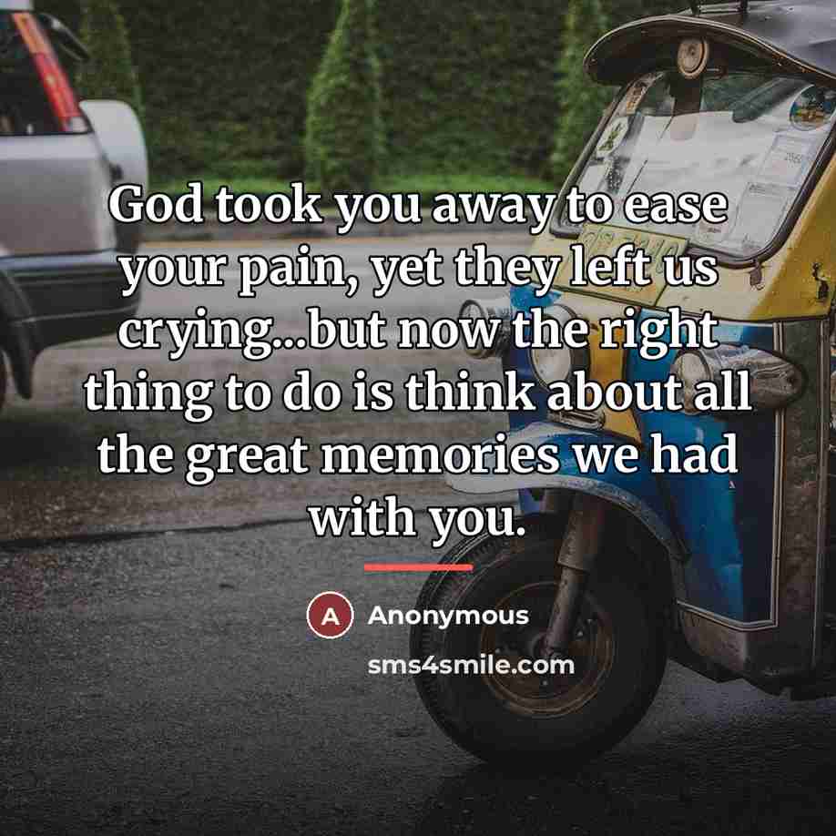 “God took you away to ease your pain, yet they…” quote by Anonymous