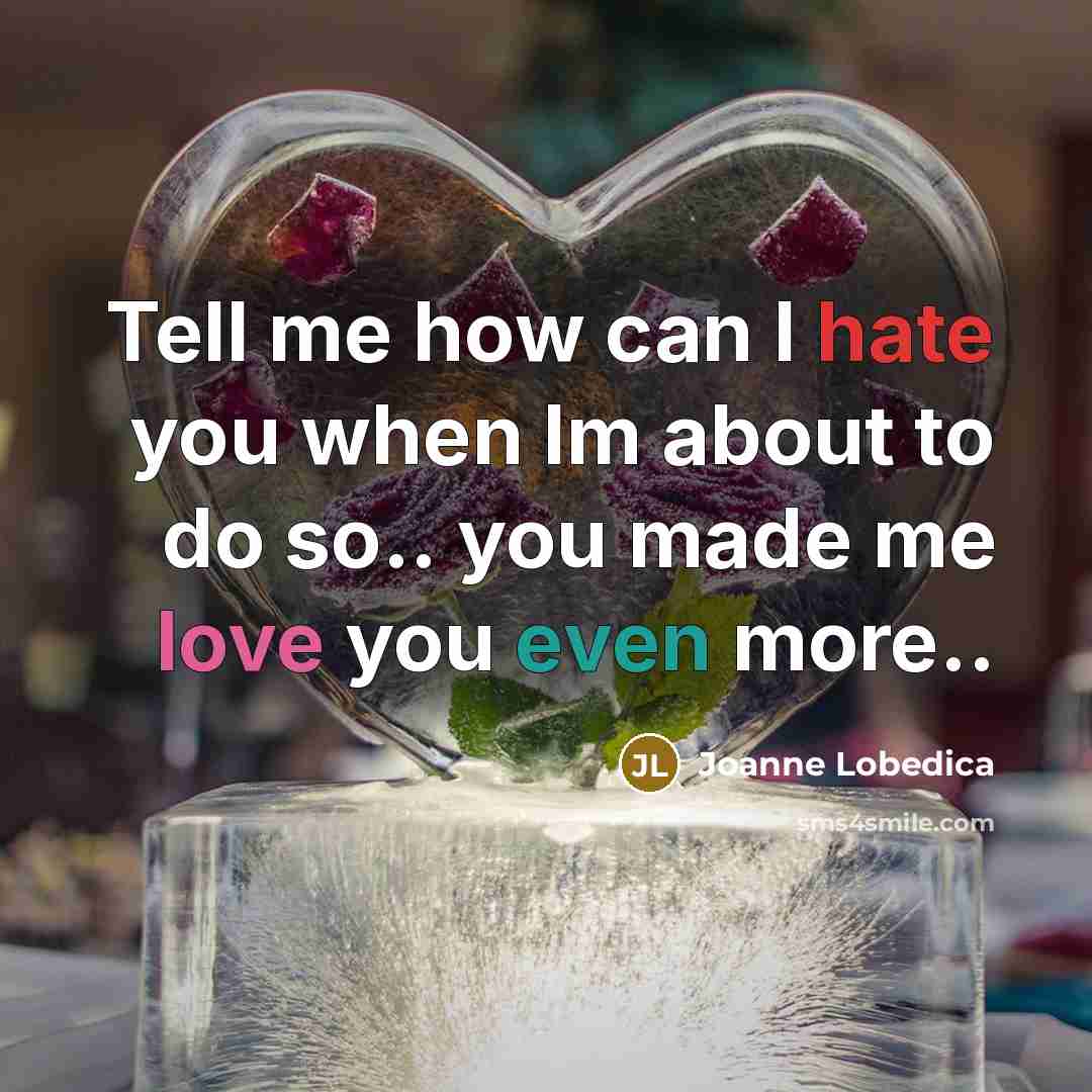 “Tell me how can I hate you when Im about…” quote by Joanne Lobedica