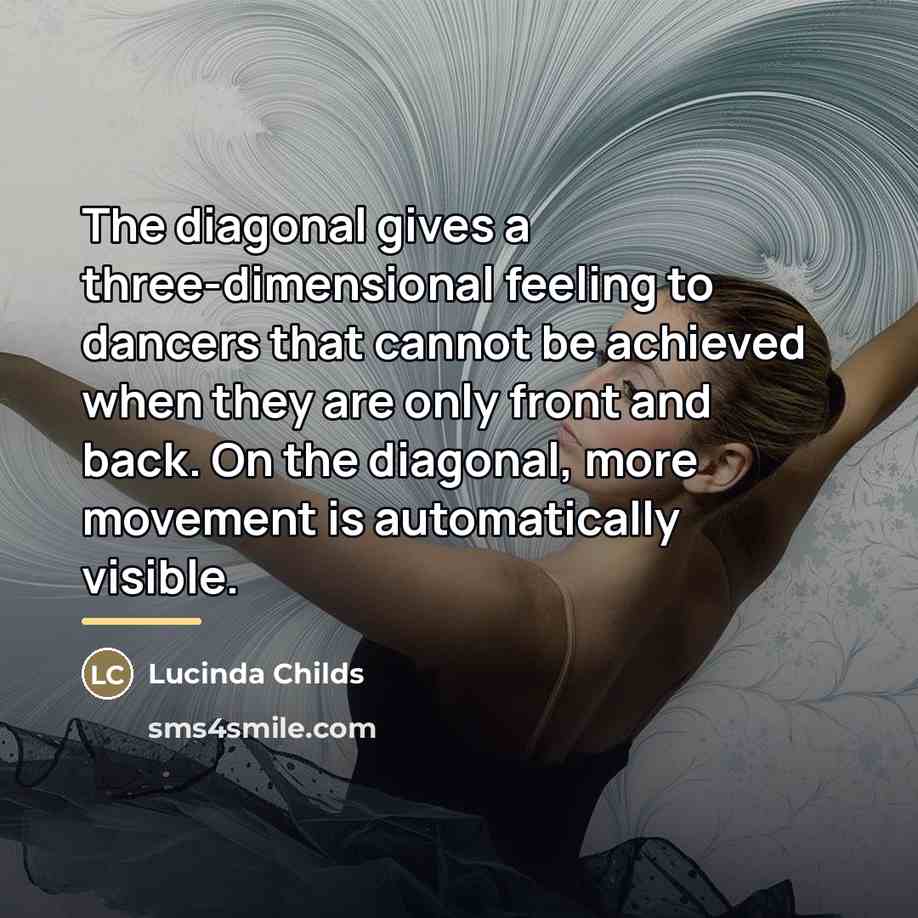 “The diagonal gives a three-dimensional feeling to dancers that cannot…” quote by Lucinda Childs