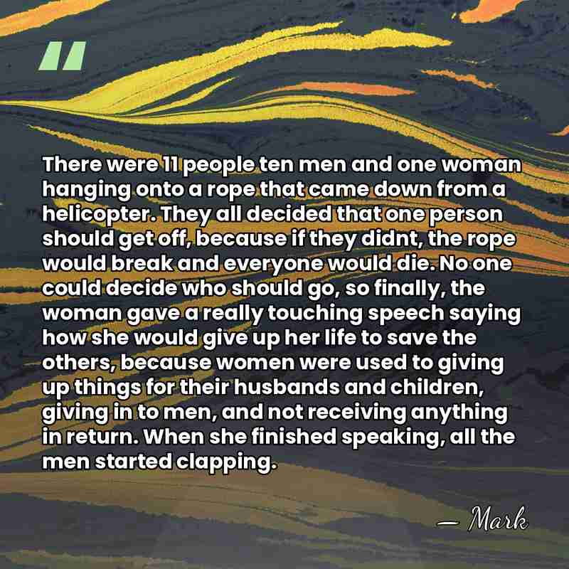 There were 11 people ten men and one woman hanging onto a&hellip; - Mark