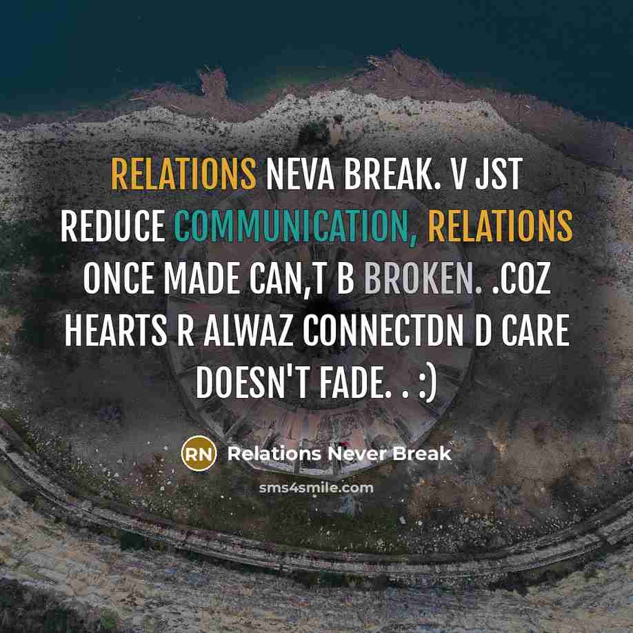 “Relations neva break. v jst reduce communication, relations once made can,t b broken. .coz hearts r alwaz connectdn d care doesn't fade. . :)” quote by Relations Never Break