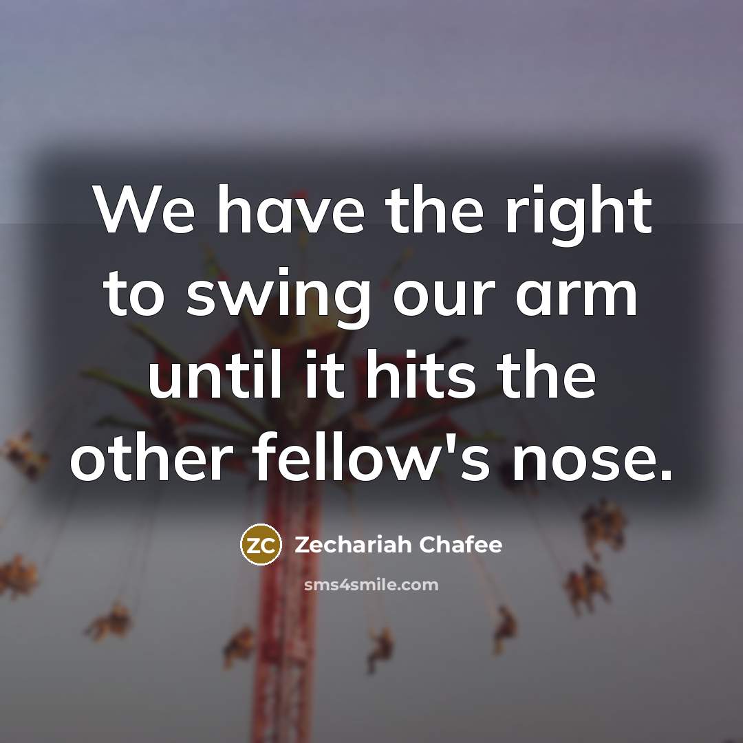 “We have the right to swing our arm until it…” quote by Zechariah Chafee