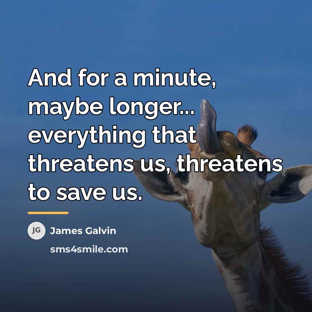 “And for a minute, maybe longer... everything that threatens us,…” quote by James Galvin