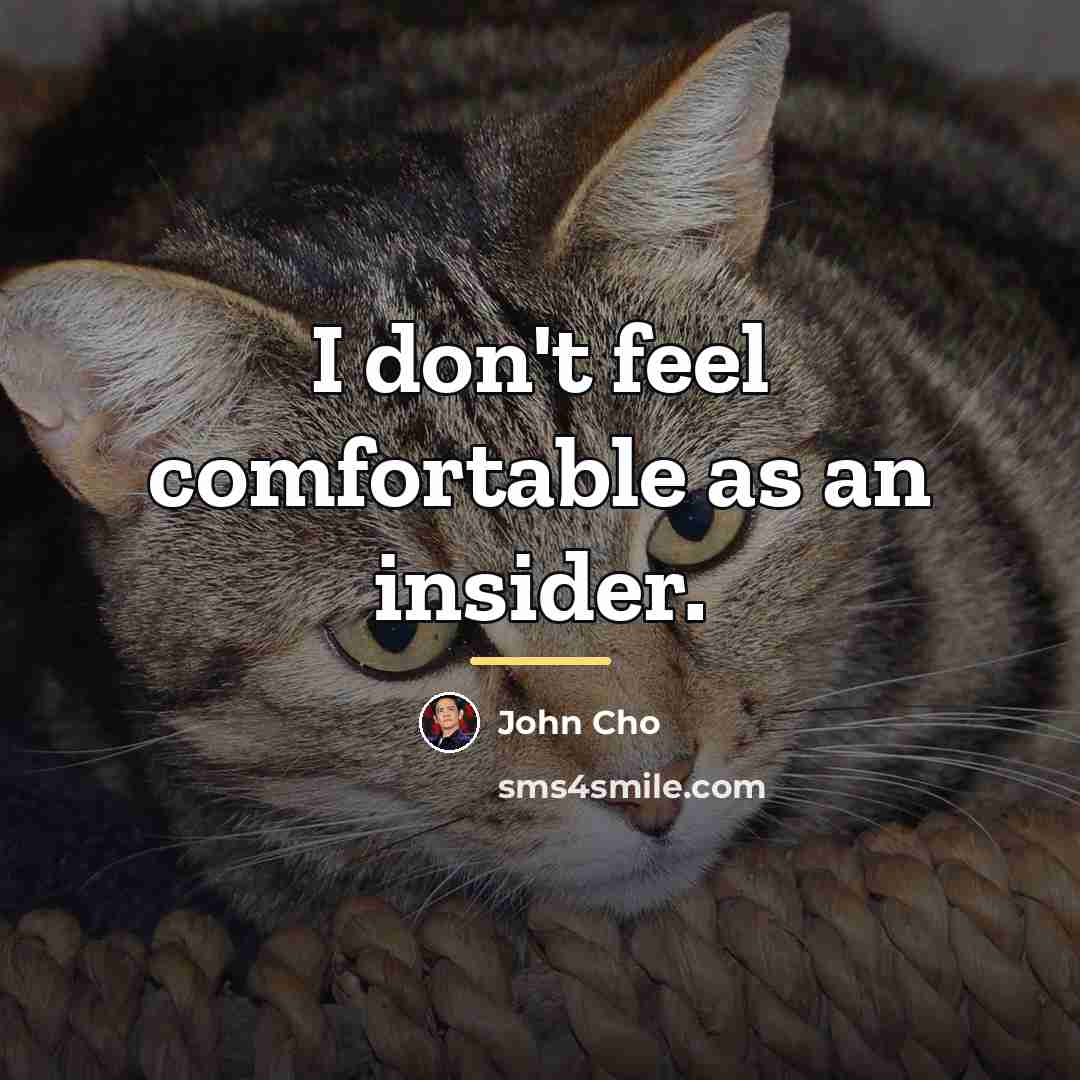 “I don't feel comfortable as an insider.…” quote by John Cho