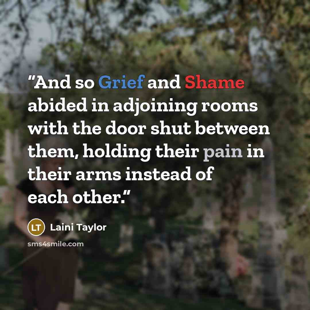 “And so Grief and Shame abided in adjoining rooms with the door shut between them, holding their pain in their arms instead of each other.” quote by Laini Taylor