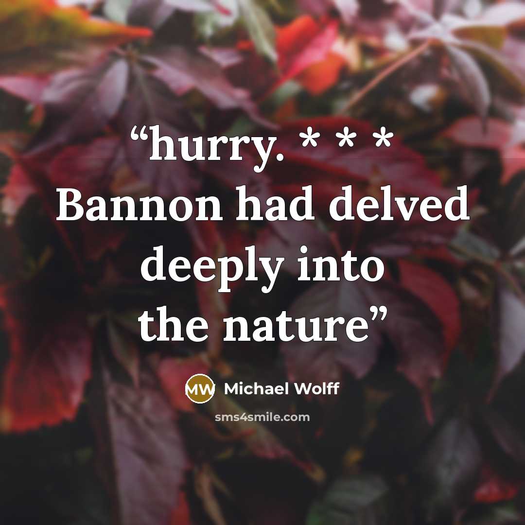 “hurry. * * * Bannon had delved deeply into the nature” quote by Michael Wolff