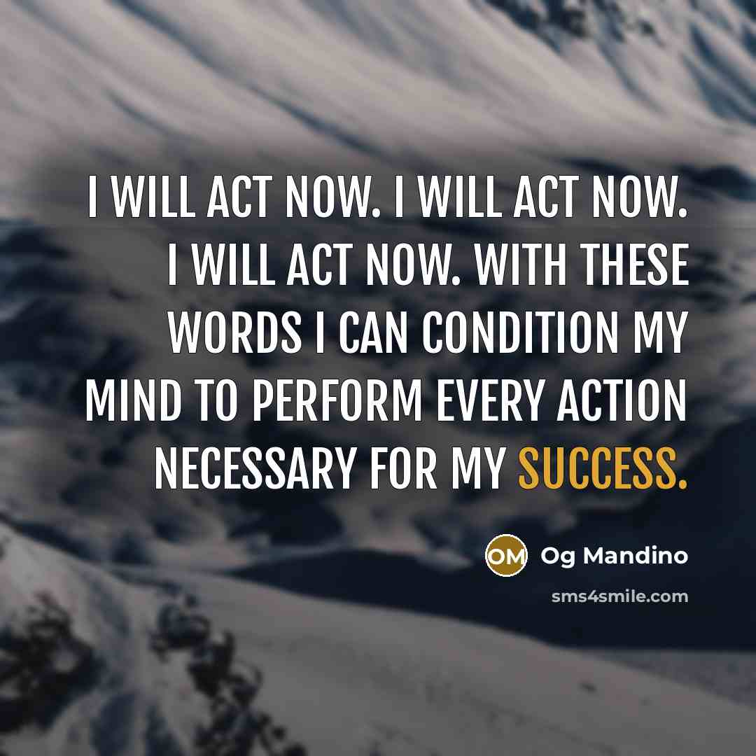 “I will act now. I will act now. I will…” quote by Og Mandino