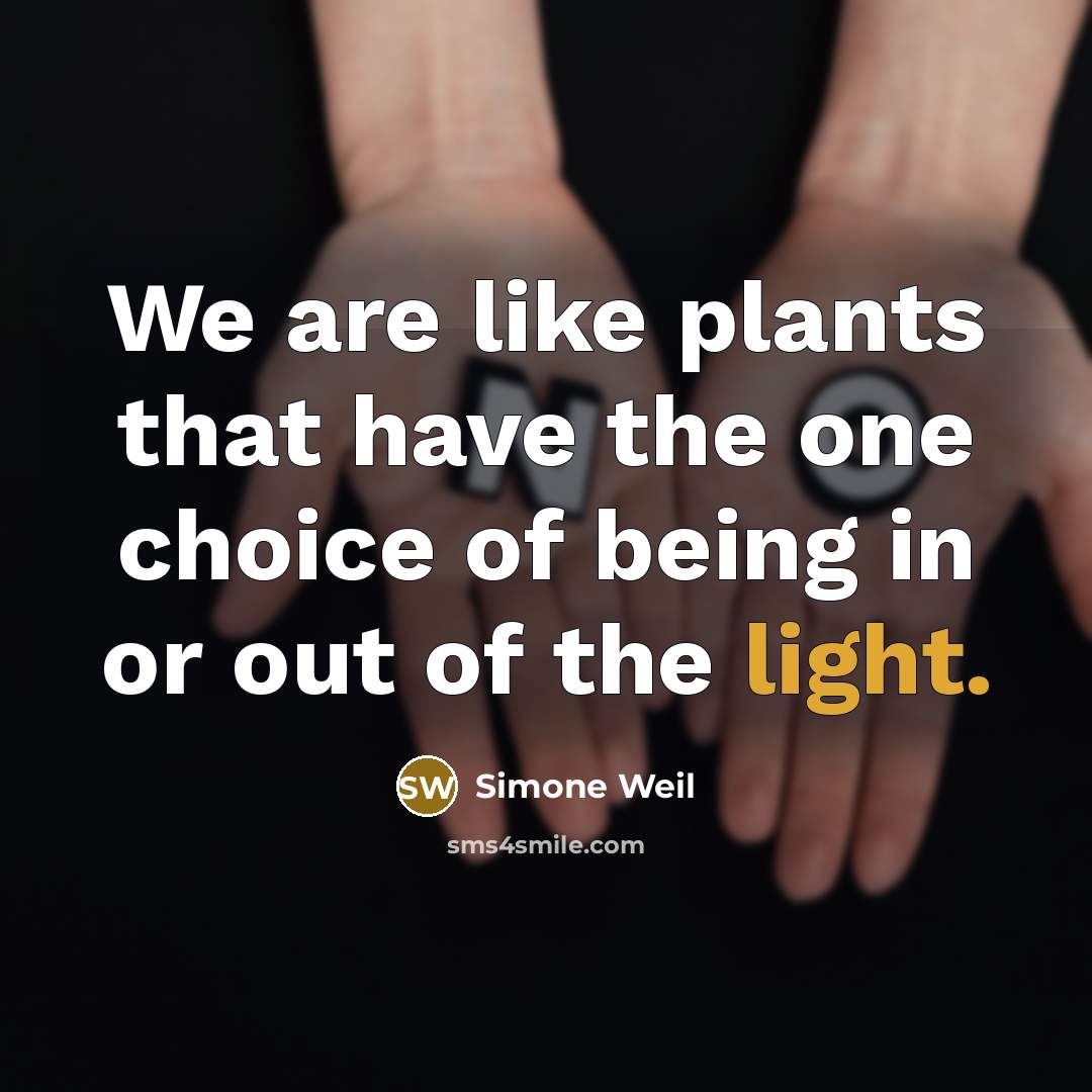 “We are like plants that have the one choice of…” quote by Simone Weil