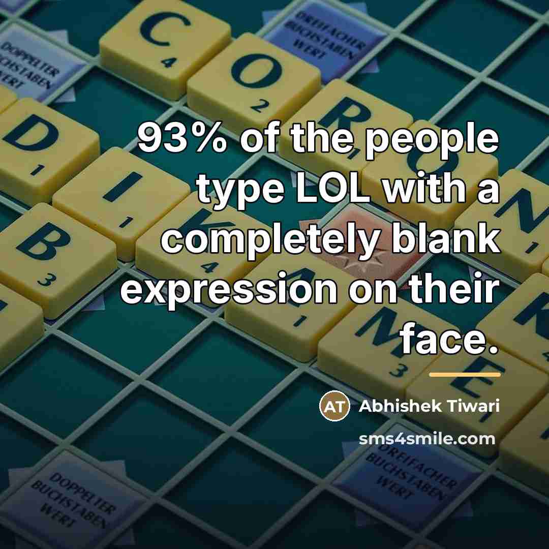 “93% of the people type LOL with a completely blank…” quote by Abhishek Tiwari