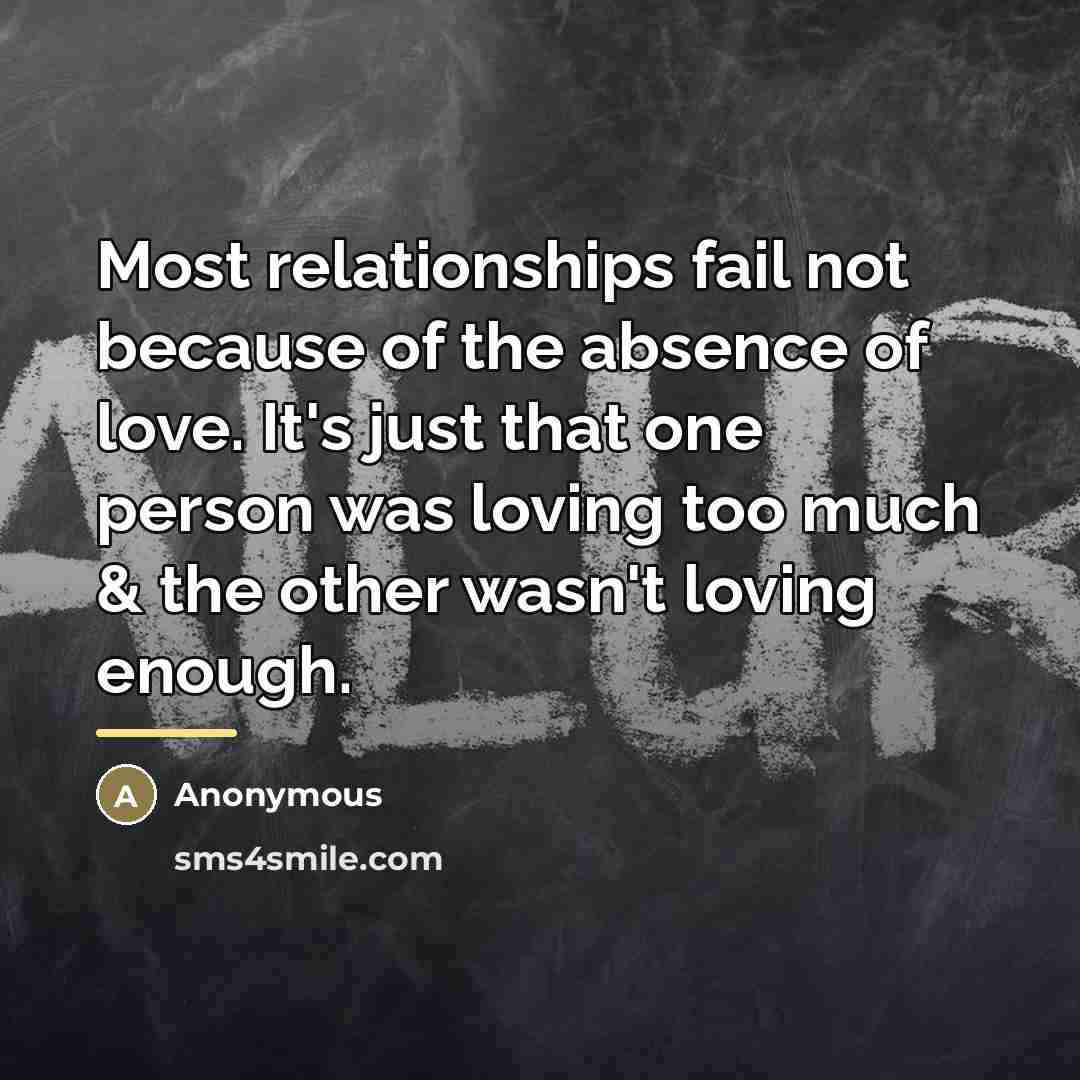 “Most relationships fail not because of the absence of love.…” quote by Anonymous