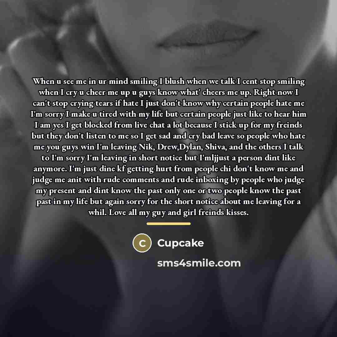 “When u see me in ur mind smiling I blush…” quote by Cupcake
