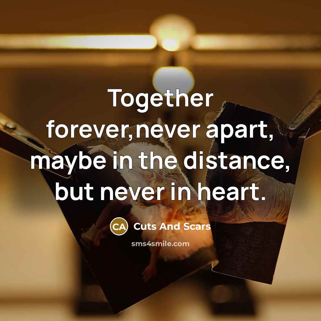 “Together forever,never apart, maybe in the distance, but never in heart.” quote by Cuts And Scars