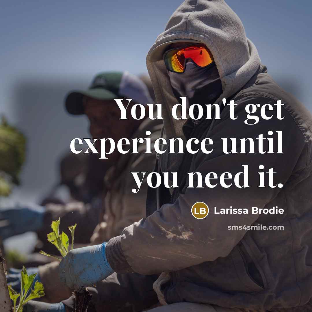 “You don't get experience until you need it.…” quote by Larissa Brodie