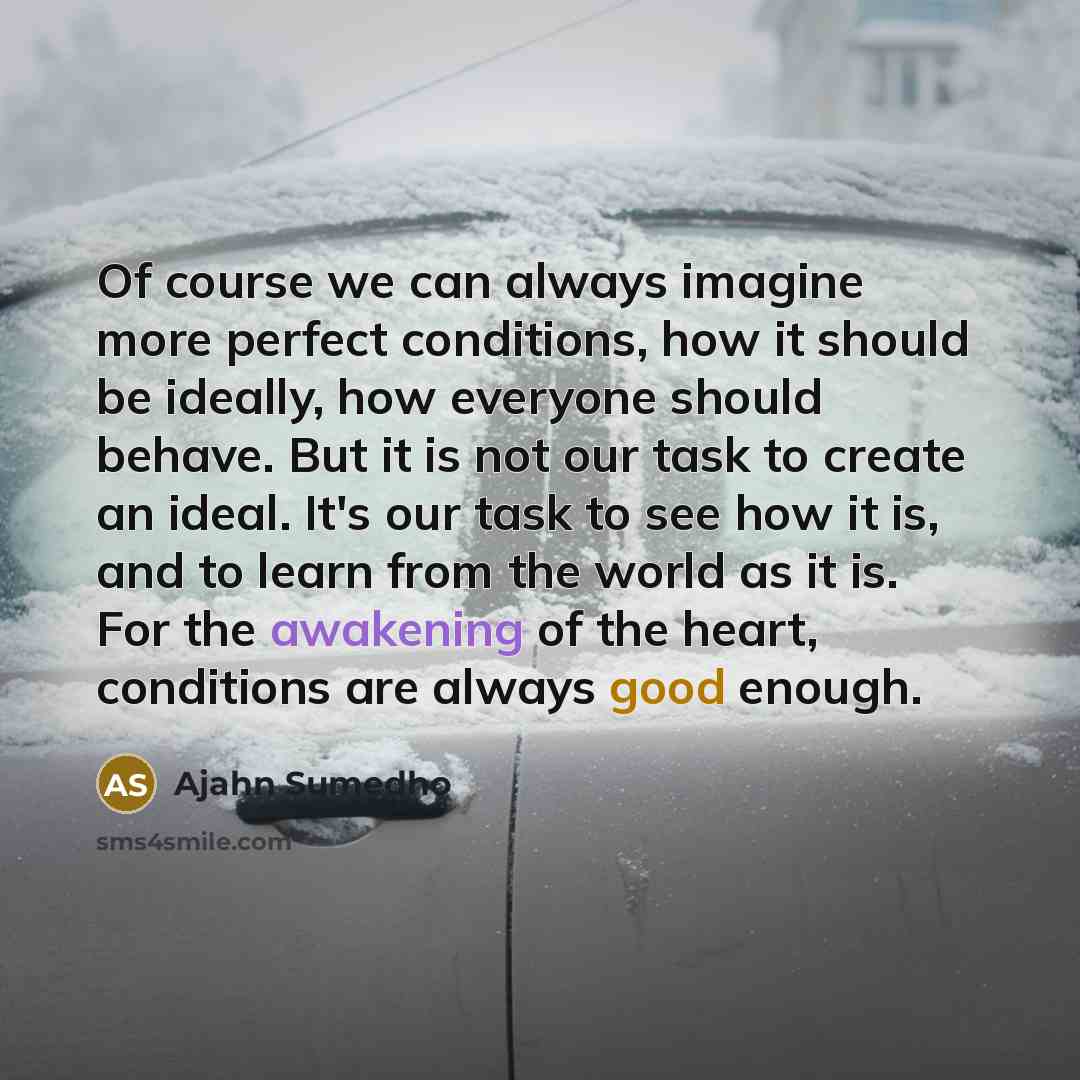 “Of course we can always imagine more perfect conditions, how…” quote by Ajahn Sumedho