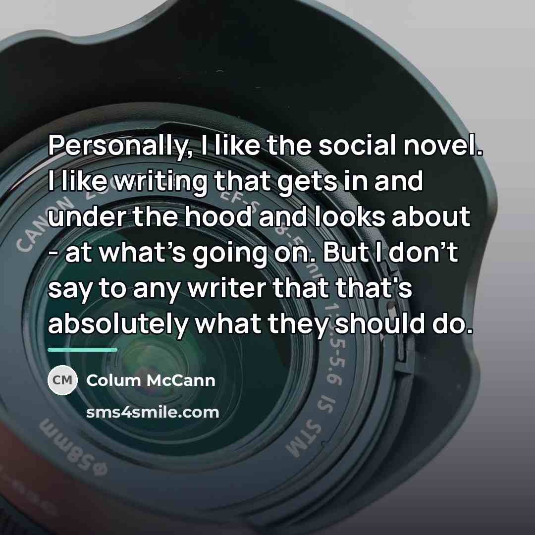 “Personally, I like the social novel. I like writing that…” quote by Colum McCann