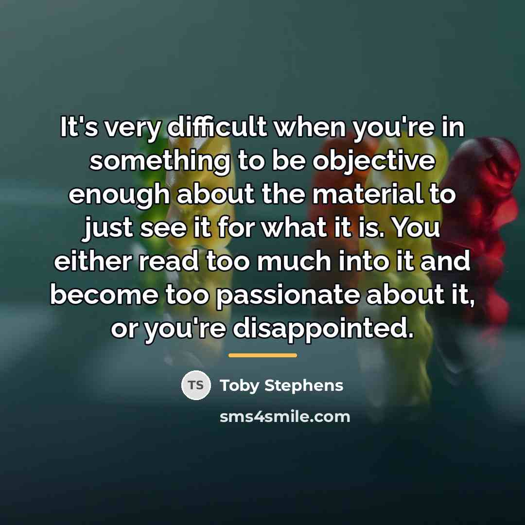 “It's very difficult when you're in something to be objective…” quote by Toby Stephens