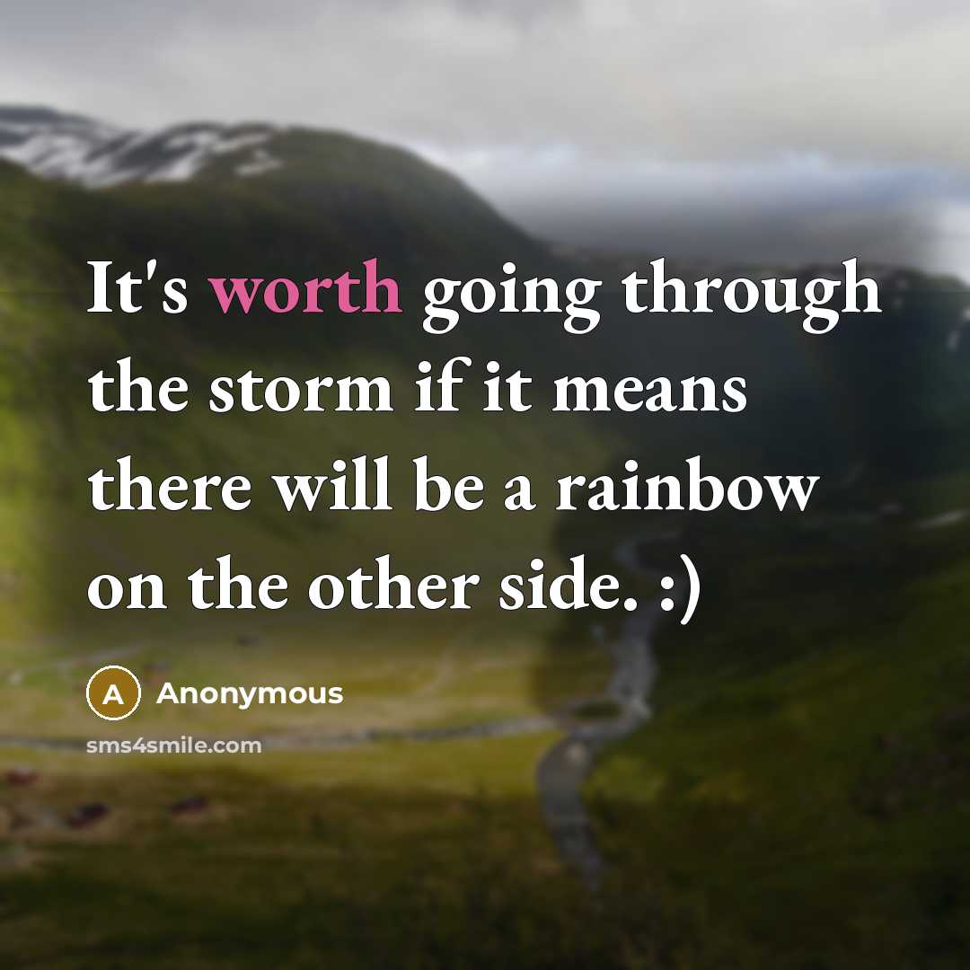 “It's worth going through the storm if it means there will be a rainbow on the other side. :)” quote by Anonymous