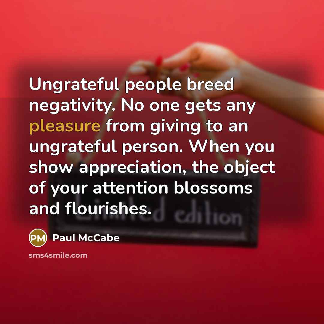 “Ungrateful people breed negativity. No one gets any pleasure from…” quote by Paul McCabe