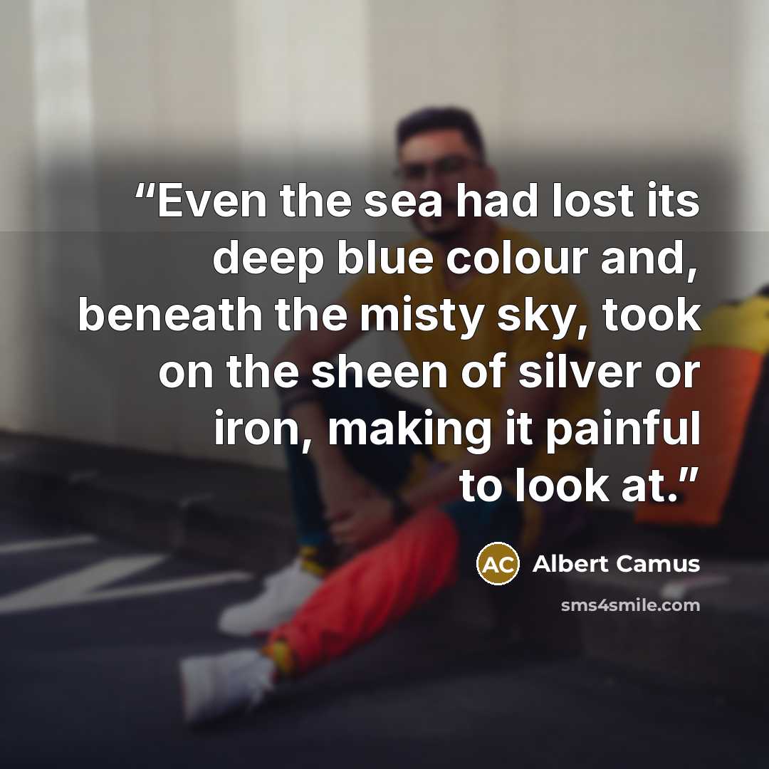 “Even the sea had lost its deep blue colour and, beneath the misty sky, took on the sheen of silver or iron, making it painful to look at.” quote by Albert Camus