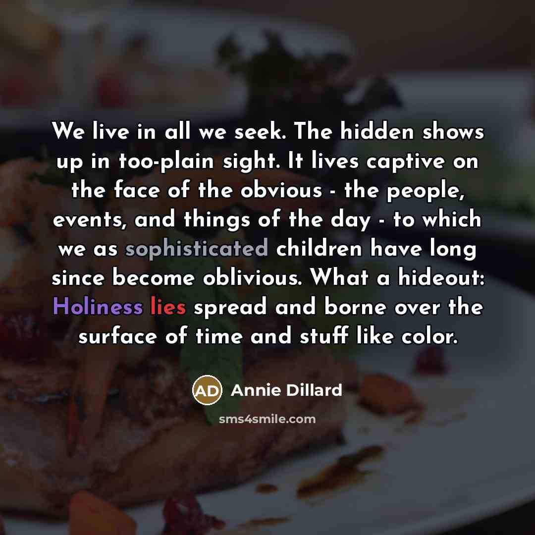 “We live in all we seek. The hidden shows up…” quote by Annie Dillard