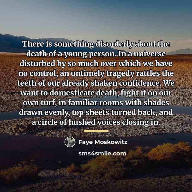 “There is something disorderly about the death of a young…” quote by Faye Moskowitz