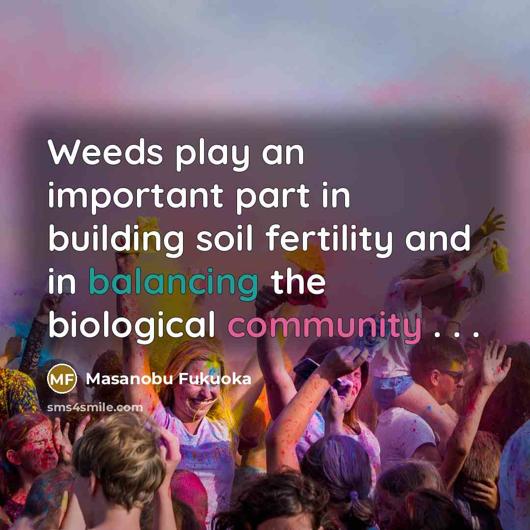 “Weeds play an important part in building soil fertility and…” quote by Masanobu Fukuoka