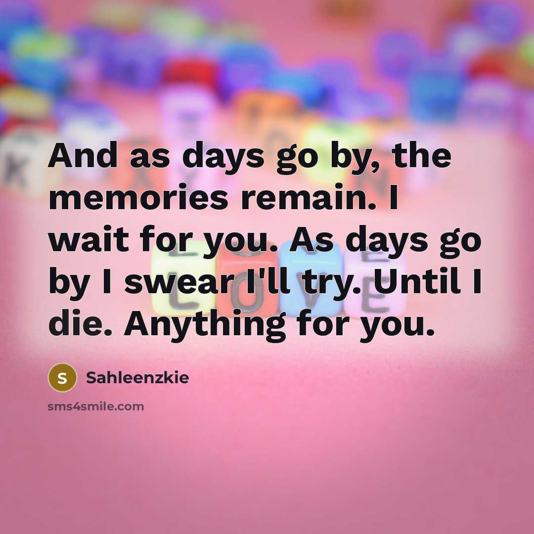“And as days go by, the memories remain. I wait…” quote by Sahleenzkie