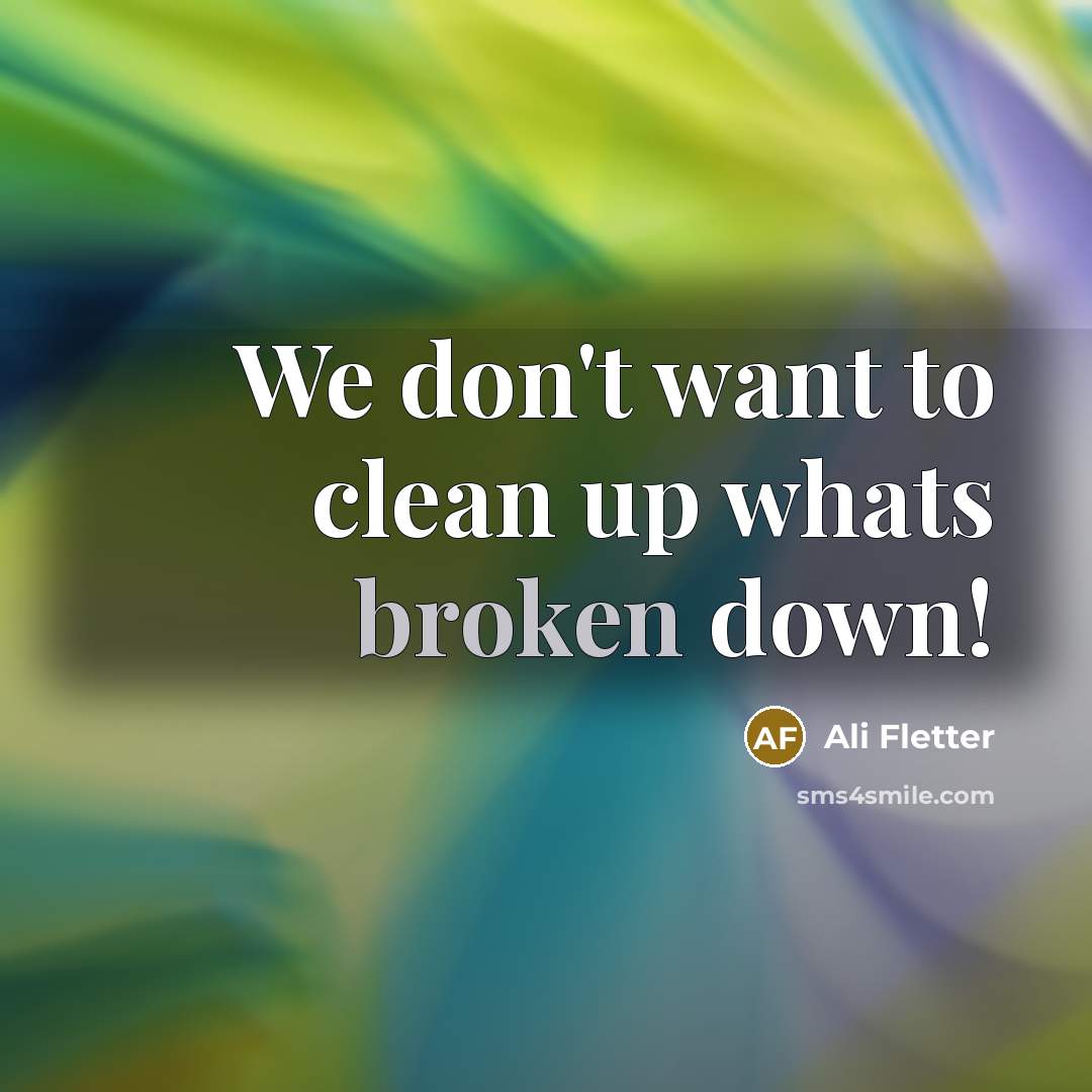 “We don't want to clean up whats broken down!” quote by Ali Fletter