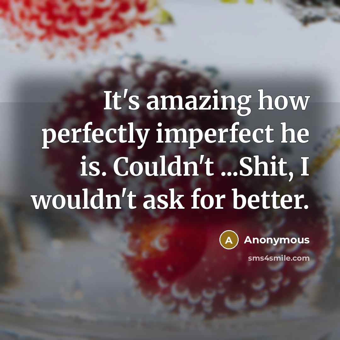 “It's amazing how perfectly imperfect he is. Couldn't ...Shit, I…” quote by Anonymous