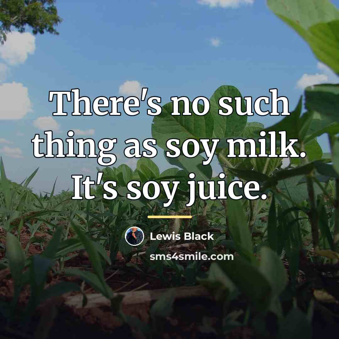 “There's no such thing as soy milk. It's soy juice.…” quote by Lewis Black