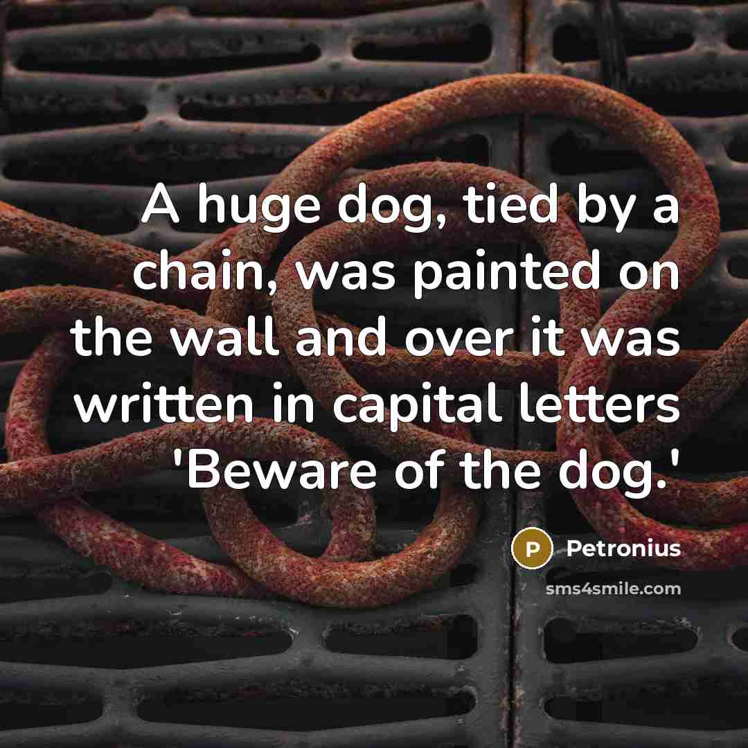 “A huge dog, tied by a chain, was painted on…” quote by Petronius