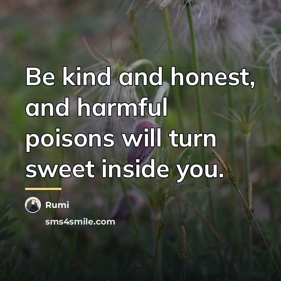 “Be kind and honest, and harmful poisons will turn sweet…” quote by Rumi