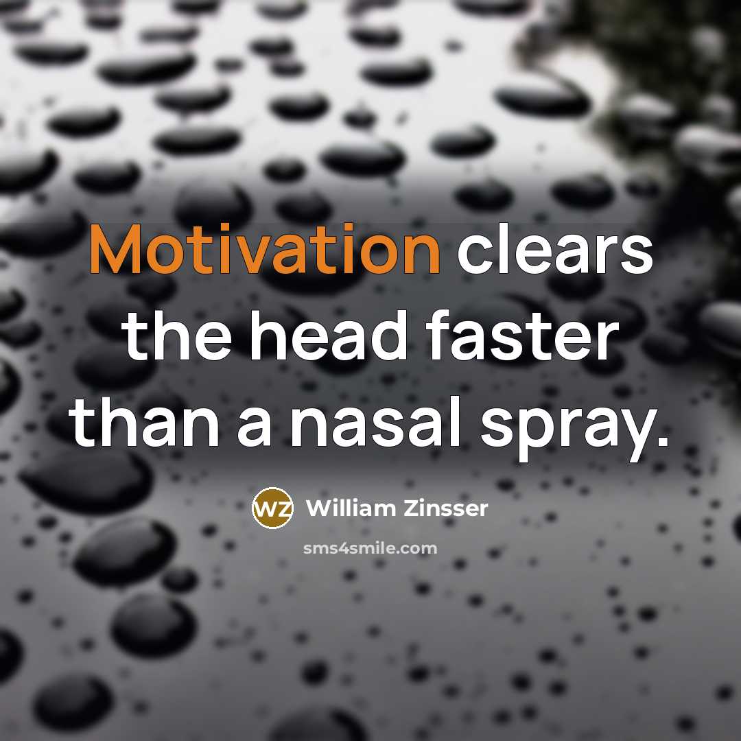 “Motivation clears the head faster than a nasal spray.…” quote by William Zinsser