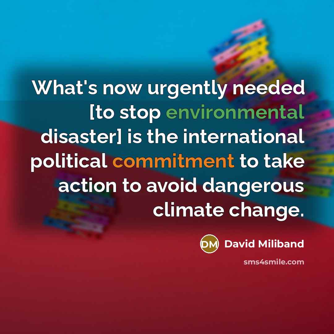“What's now urgently needed [to stop environmental disaster] is the…” quote by David Miliband
