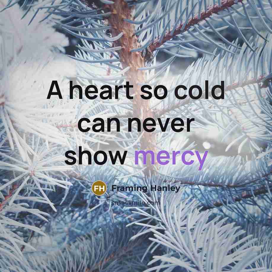 “A heart so cold can never show mercy” quote by Framing Hanley
