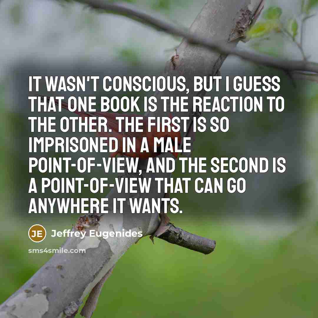 “It wasn't conscious, but I guess that one book is…” quote by Jeffrey Eugenides