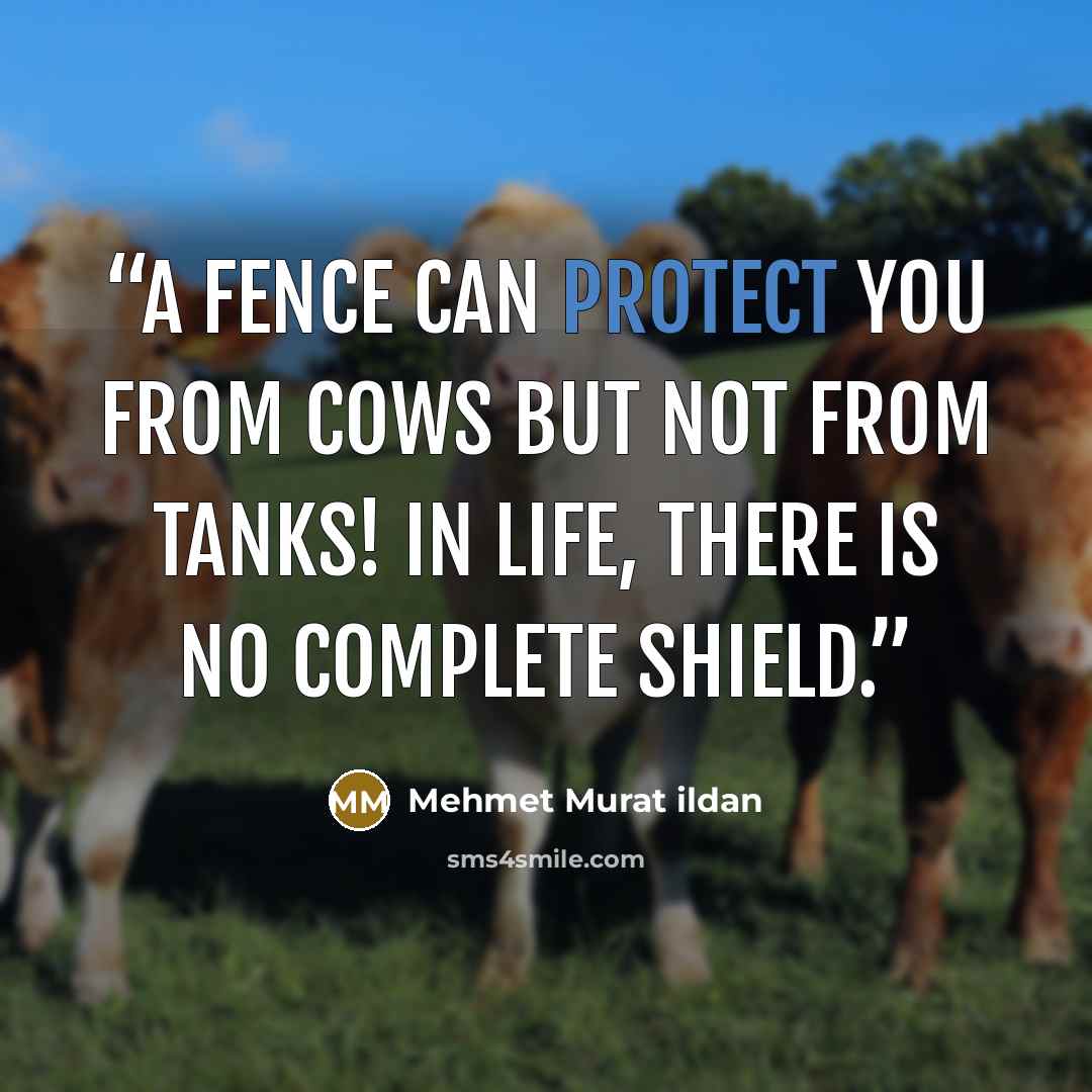 “A fence can protect you from cows but not from tanks! In life, there is no complete shield.” quote by Mehmet Murat ildan