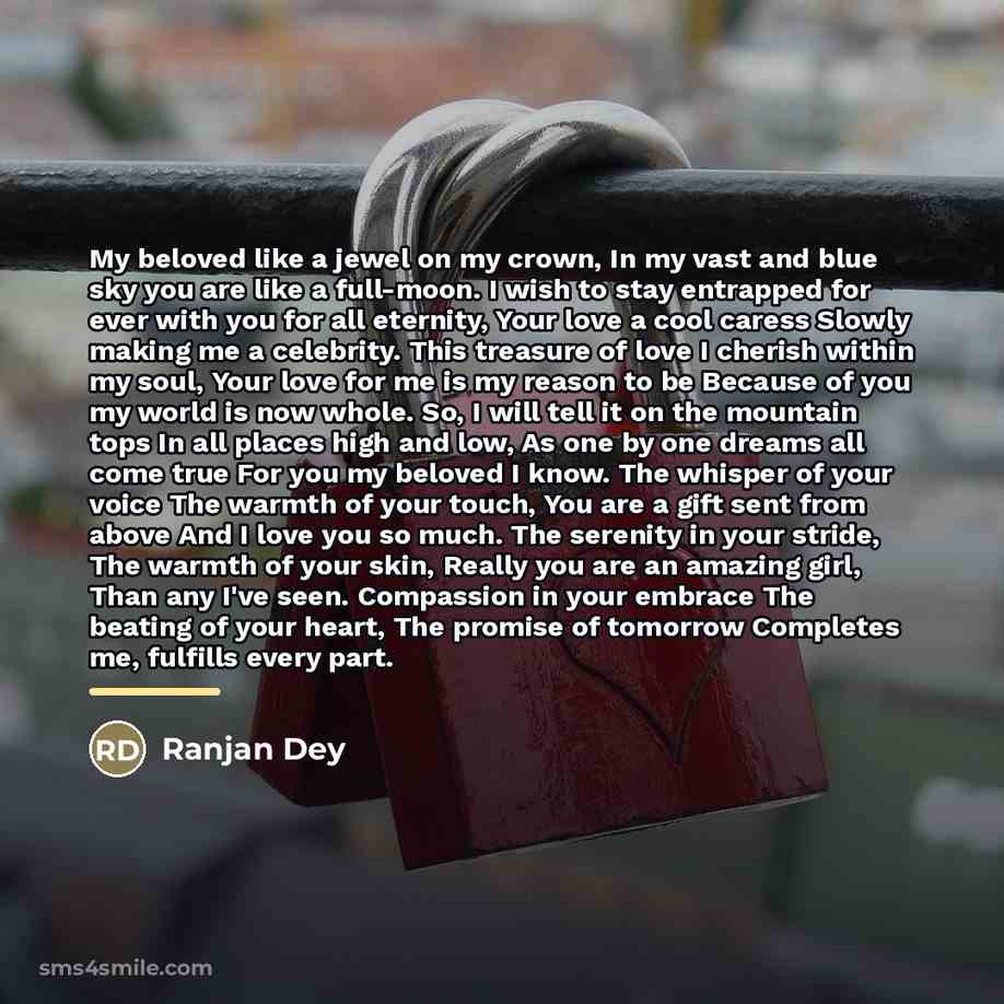 “My beloved like a jewel on my crown, In my…” quote by Ranjan Dey
