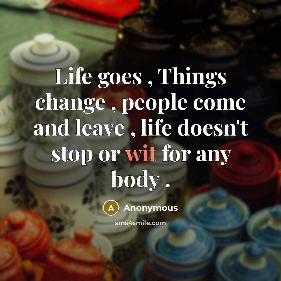 “Life goes , Things change , people come and leave , life doesn't stop or wit for any body .” quote by Anonymous