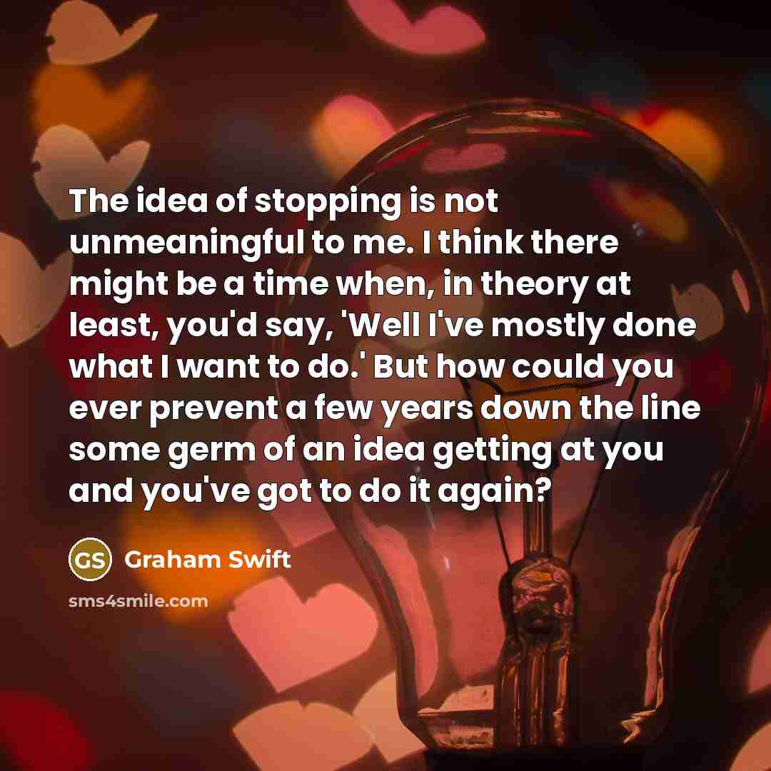 “The idea of stopping is not unmeaningful to me. I…” quote by Graham Swift
