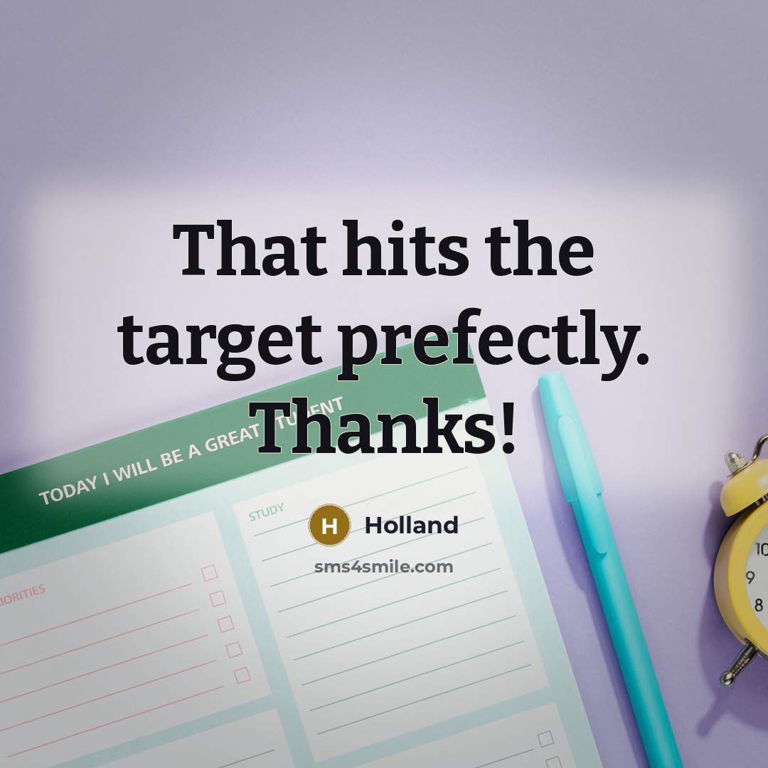 “That hits the target prefectly. Thanks!” quote by Holland