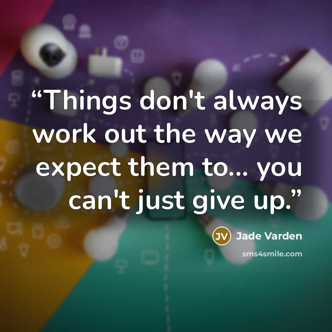 “Things don't always work out the way we expect them to... you can't just give up.” quote by Jade Varden