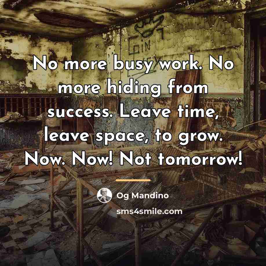 “No more busy work. No more hiding from success. Leave…” quote by Og Mandino