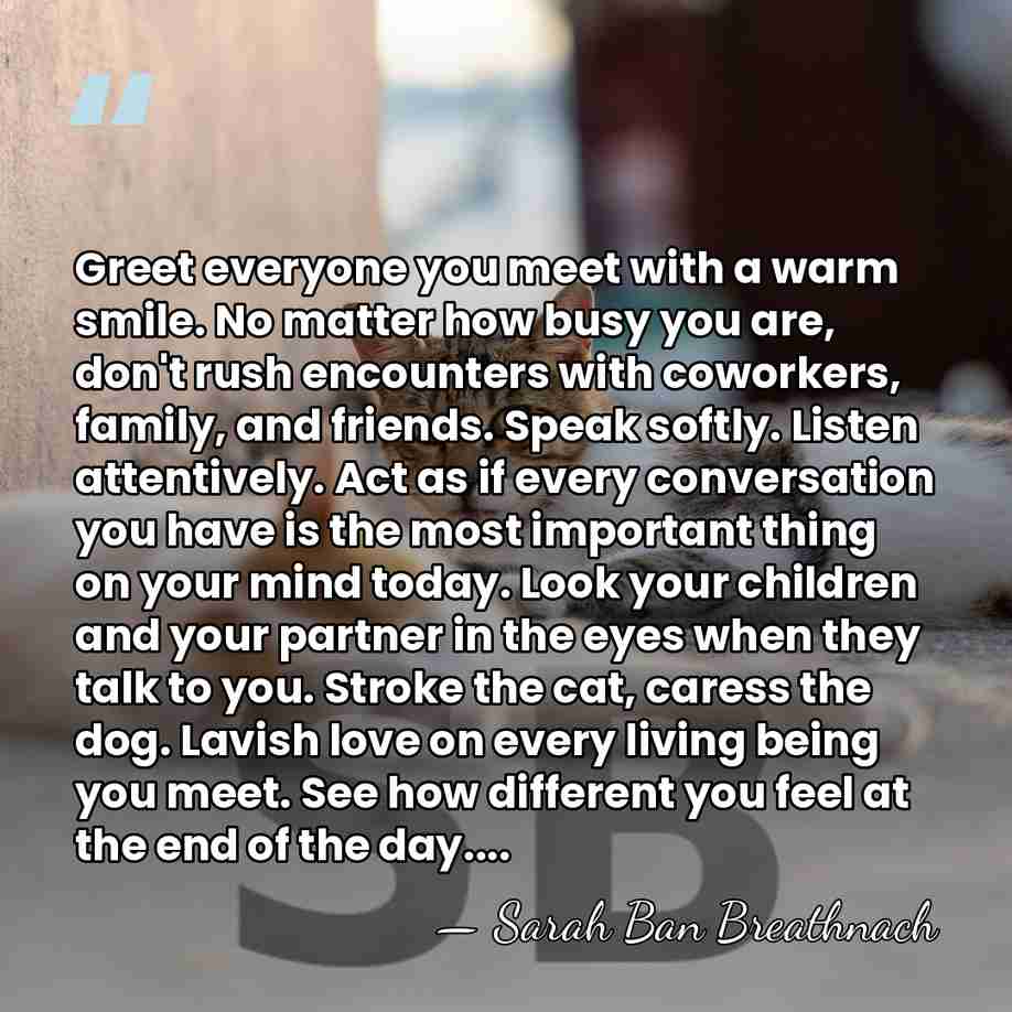 Greet everyone you meet with a warm smile. No matter how busy&hellip; - Sarah Ban Breathnach