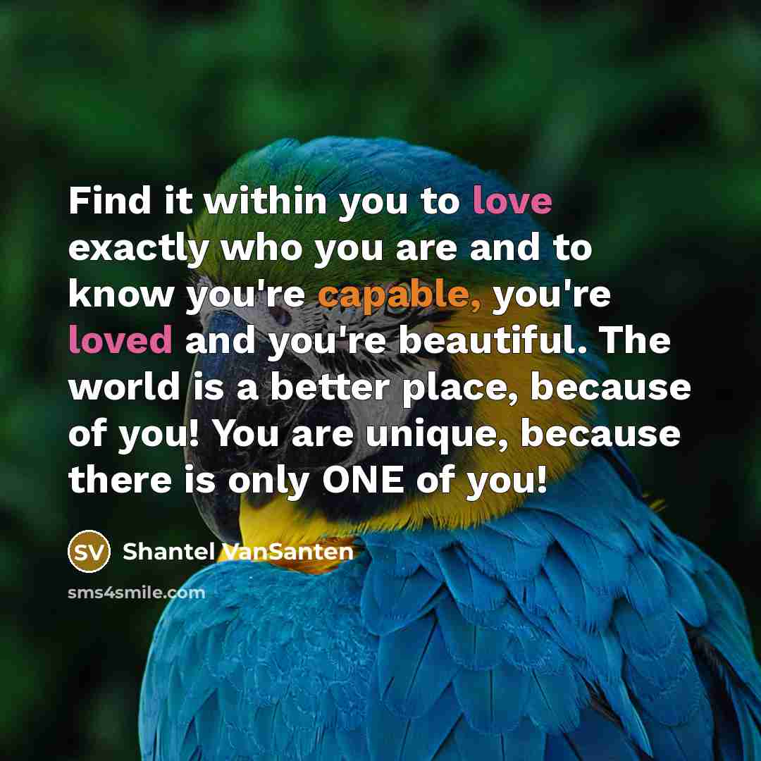 “Find it within you to love exactly who you are…” quote by Shantel VanSanten