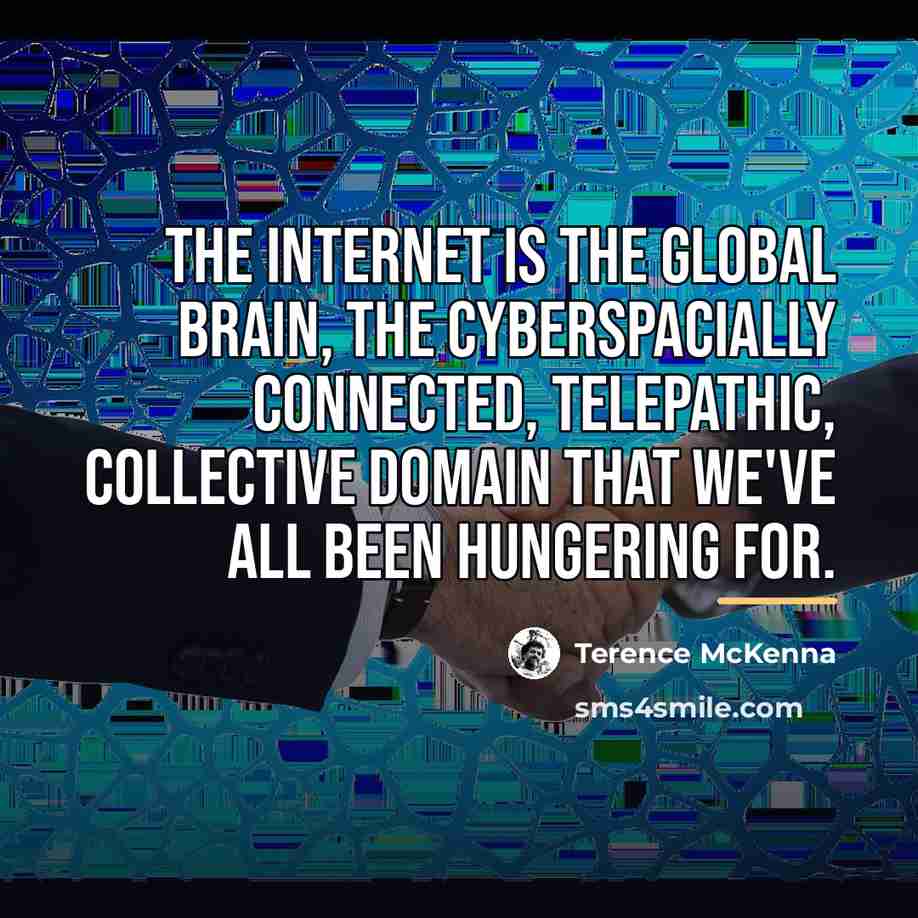 “The Internet is the global brain, the cyberspacially connected, telepathic,…” quote by Terence McKenna