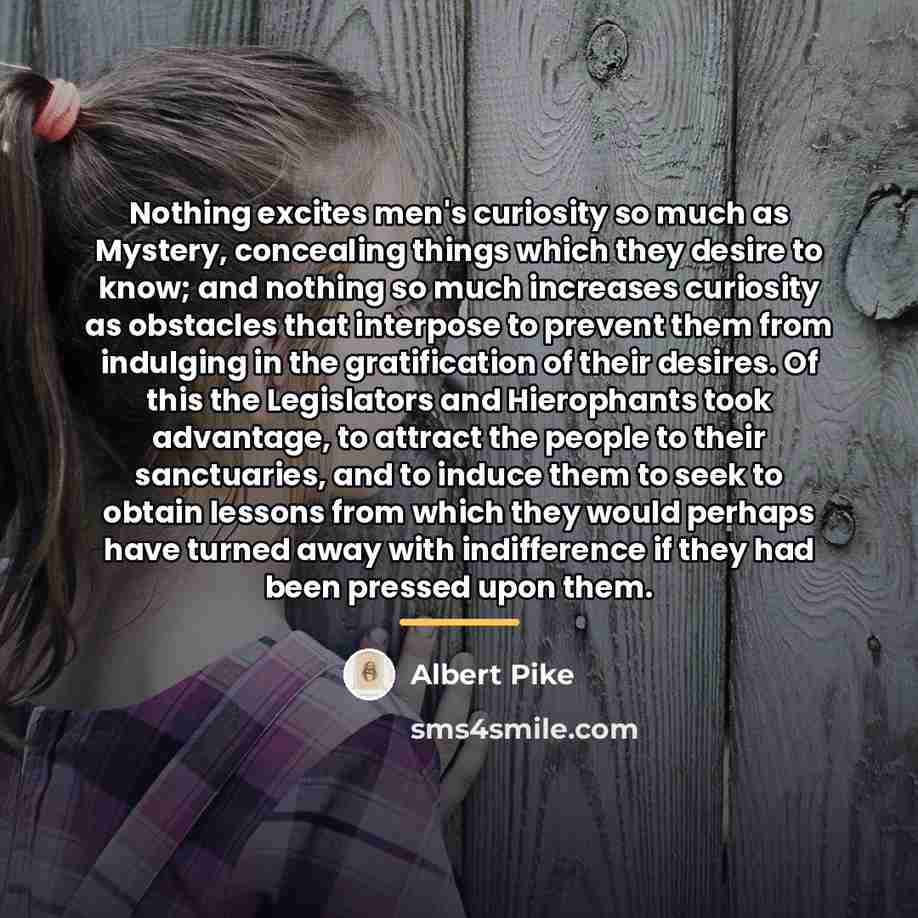 “Nothing excites men's curiosity so much as Mystery, concealing things…” quote by Albert Pike